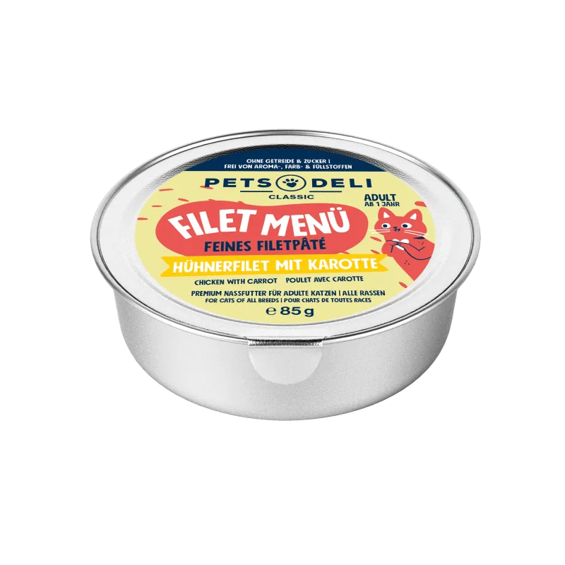 Pets Deli Filet Menü Filet-Menü Hühnerfilet, Karotten, Löwenzahn 85g